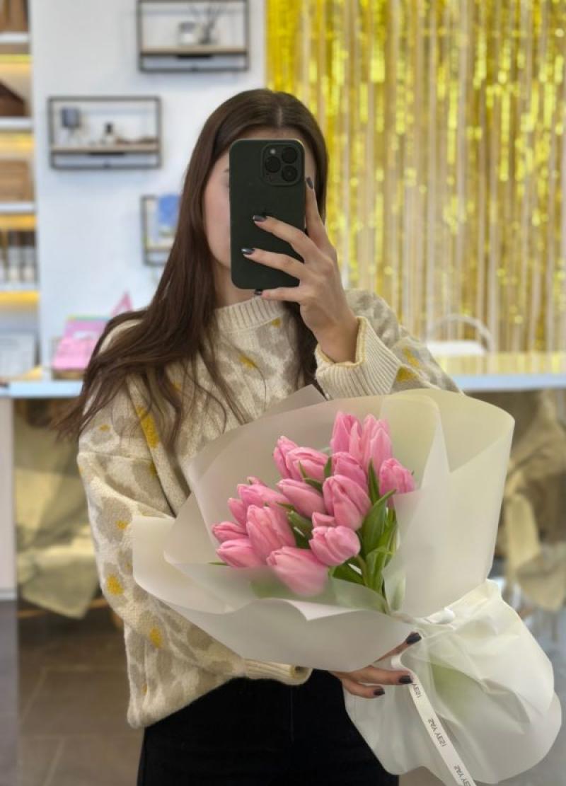 Монобукет из розовых тюльпанов